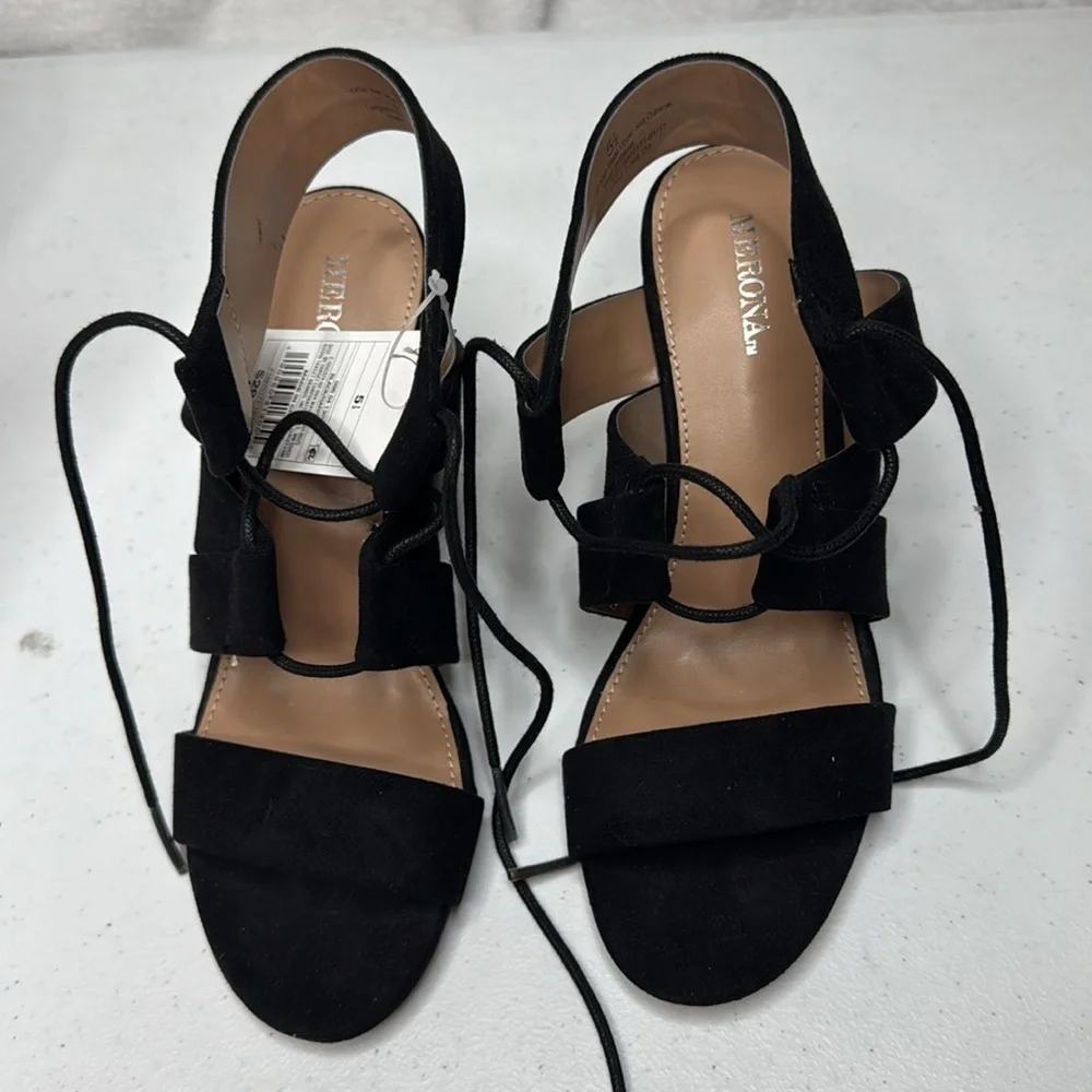 Merona Harriet Black Ghillie Lace Heels Pumps Sandals Women sz 5.5 NEW with tags